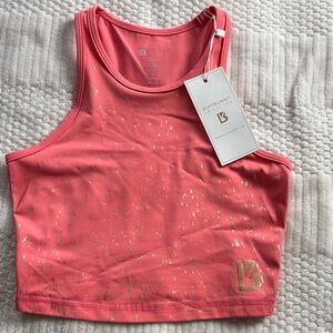BuffBunny Coral Pink Crop Sports Bra with Gold Foil Accent